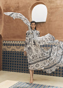 AVIANA PRINTED SILK METALIC MAXI DRESS