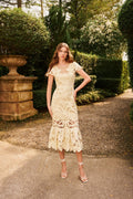 GUINEVERE LINEN EMBROIDERED MIDI DRESS