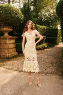 GUINEVERE LINEN EMBROIDERED MIDI DRESS