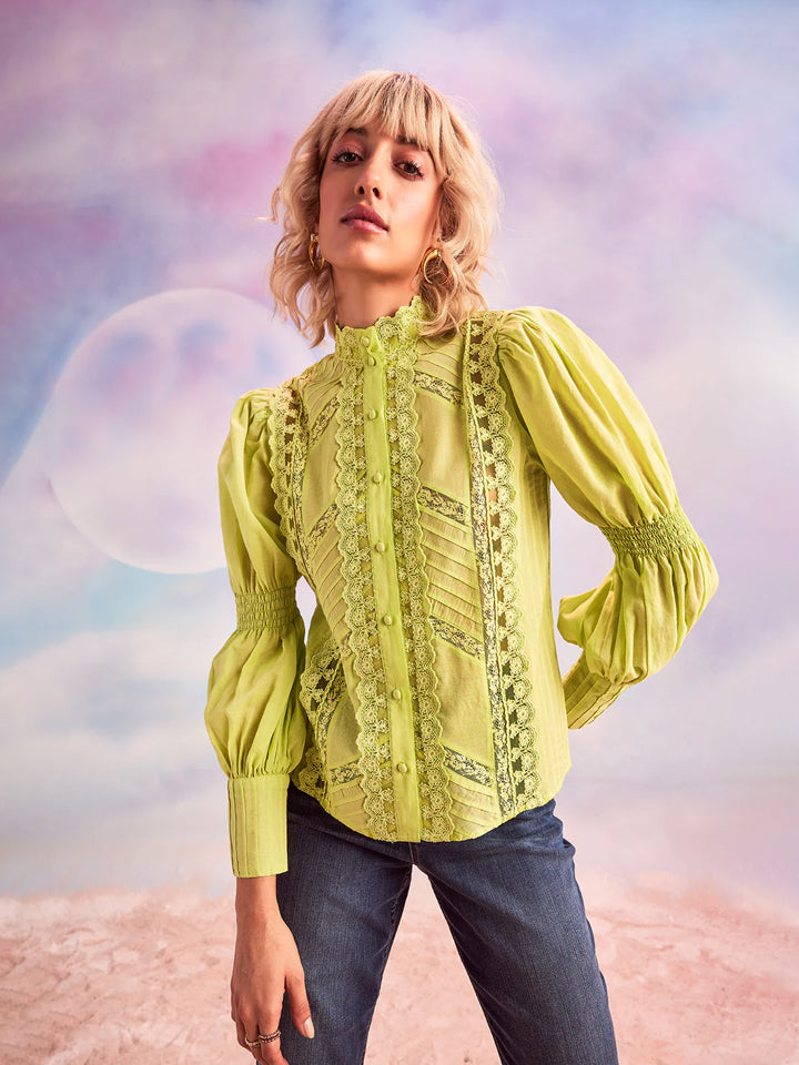 Green Sabrina Top For Women